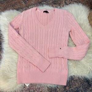 Tommy Hilfiger Pink Cable Knit V-Neck Sweater- Preppy & Classic